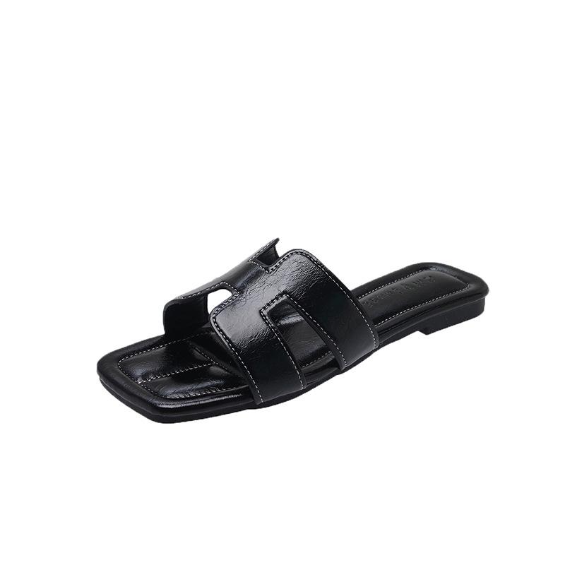 Модные пляжные тапочки на плоской подошве из мягкой кожи для женщин, летние тапочки 2025 года большого размера с овечьим узором для женщин