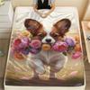 1Pc DogsandFlowers Print Flannel Blanket, High quality Comfortable for All Seasons, Home Decor, Warmth and Comfort, Perfect for Christmas Gifts