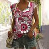 Летние винтажные цветочные 3D-принты для женщин, уличные майки, свободный жилет с V-образным вырезом, без рукавов, с открытыми плечами, женская майка