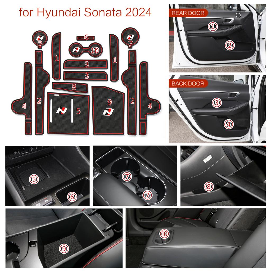 Anti-Slip Gate Slot Mat for Hyundai Sonata 2025 N-line Door Groove Pad Cup Holder Interior Accessories 15PCS/set