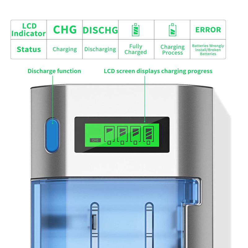 6 slots LCD Smart Display Fast Charge EU/US Plug Battery Charger for 1.2V AAA AA C D Size 9V Rechargeable Battery