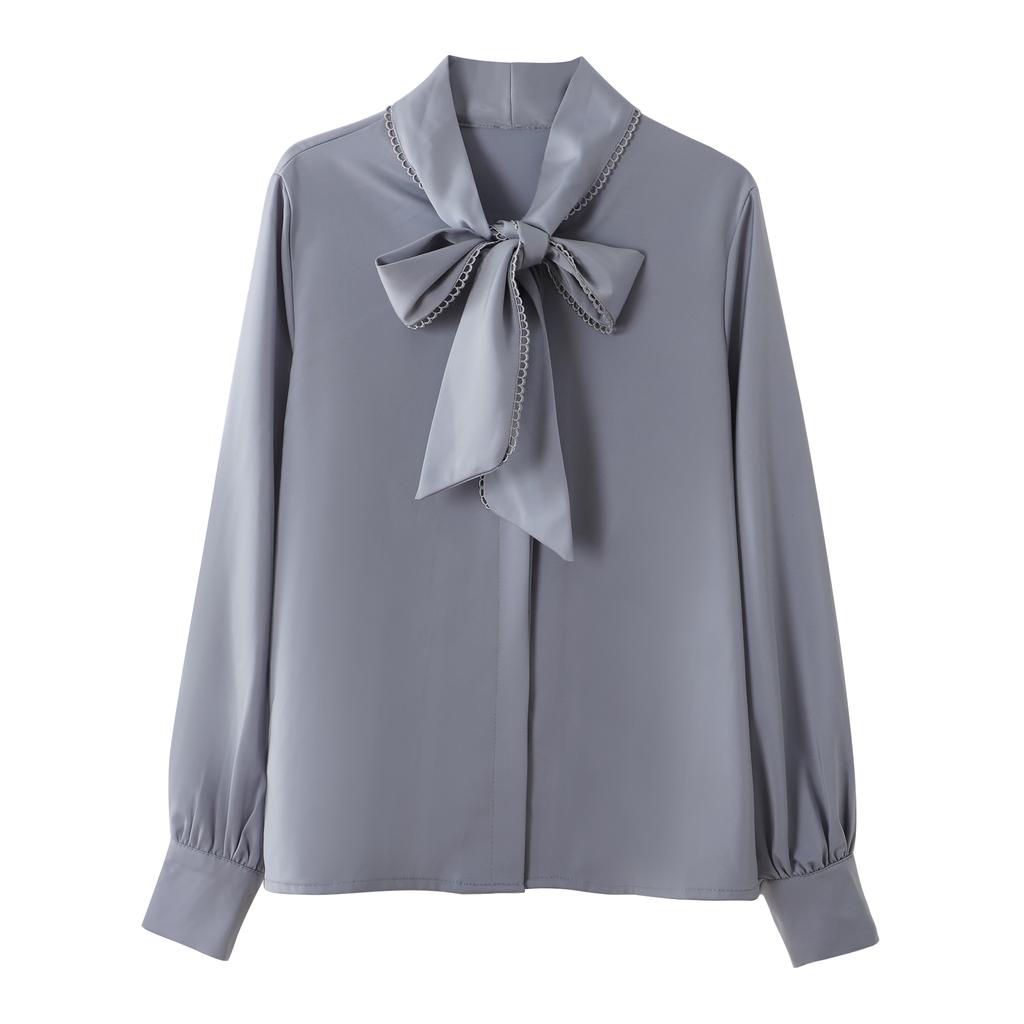 Spring 2025 New Women Blouses Shirts Long Sleeve Bow Collar White Chiffon Blouse Shirt Women Tops J766