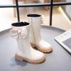 2024 New Girls High Boots PU Pearls with Bow Non-slip Fashion Children Chic Elegant Sweet Princess Boots Side Zipper Korean Wind