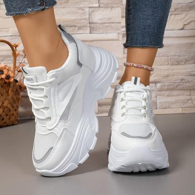 Женские кеды больших размеров из сетки на вулканизированной подошве для улицы, дышащие, увеличивающие рост, на шнуровке, универсальная женская повседневная обувь