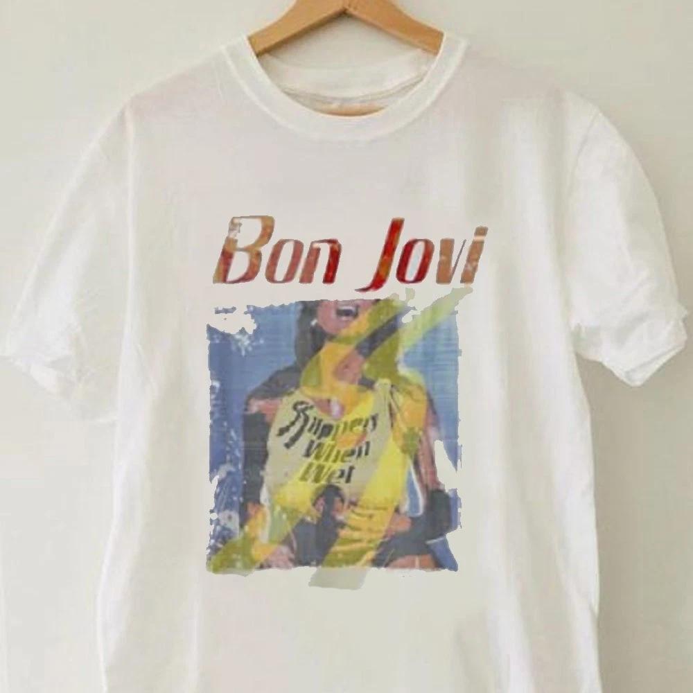 Футболка Bon Jovi Slippery When Wet для девушек, Винтажная футболка рок-группы Bon Jovi для фанатов
