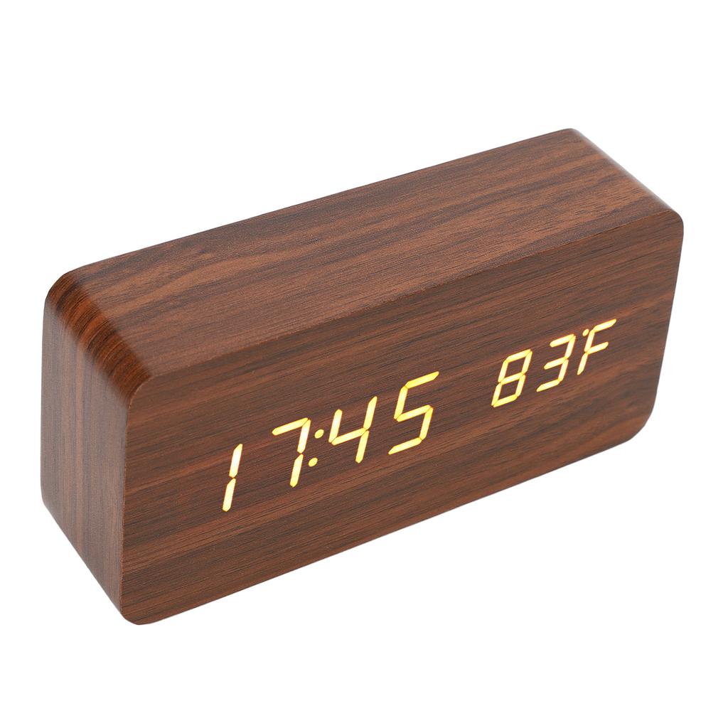 Светодиодный деревянный цифровой будильник с 3 уровнями яркости, электронные часы с дисплеем температуры и влажности для