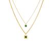Vintage Fashion Cubic Zirconia Block Chain Pendant Titanium Steel Gold Necklace