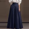 Women Vintage High Waist Pocket Waist Wide Leg Pants