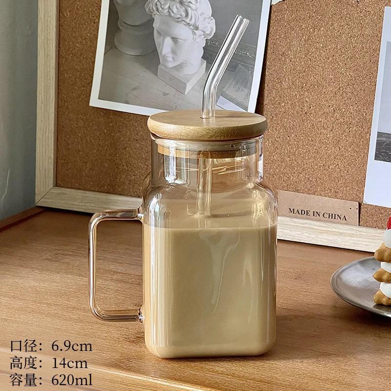 1pc 20oz Mason Jar Cups with Lids and Straws Glass Mugs Iced Coffee Tumbler with Straw Summer Drinkware Home Kitchen Items Tool