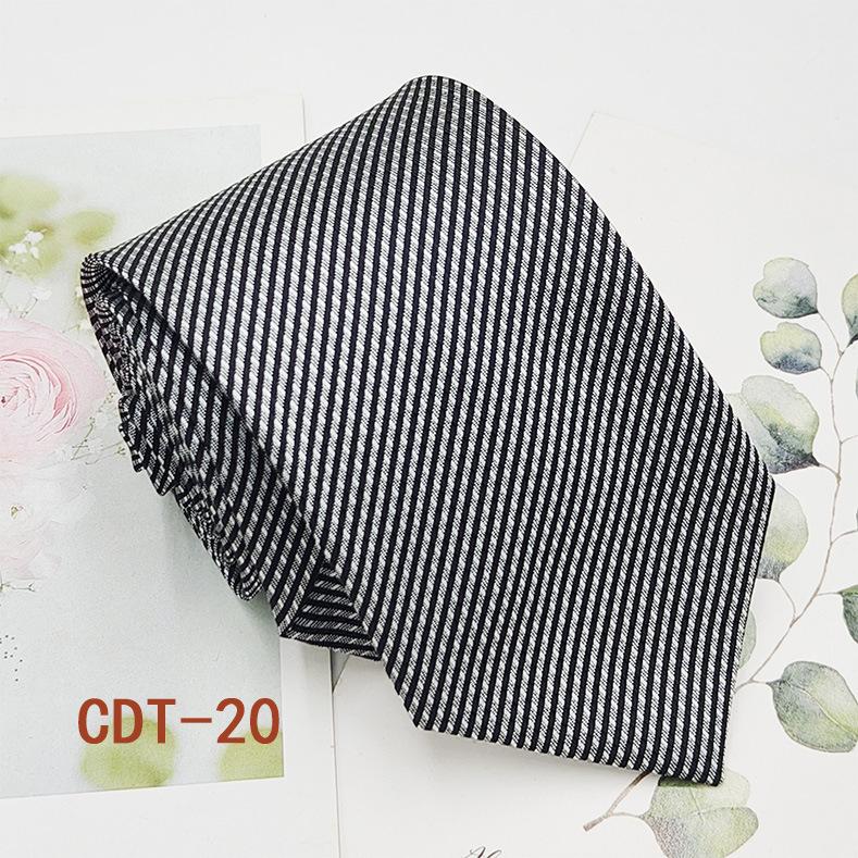 Handmade Men's 8cm Black Grey Striped Jacquard Silk Tie