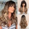 Длинные волнистые корневые темные коричневые парики Ombre с челкой для ежедневного использования на вечеринках