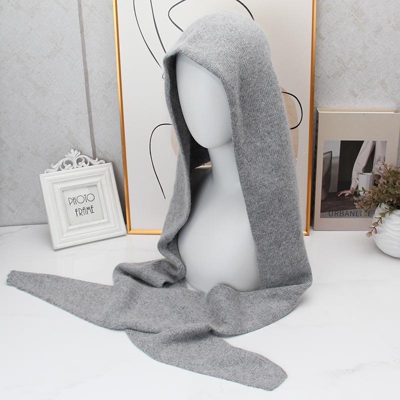 Autumn and winter hooded scarf integrated women's soft waxy knitted thermal hat outdoor windproof neck protection versatile hat hot-selling