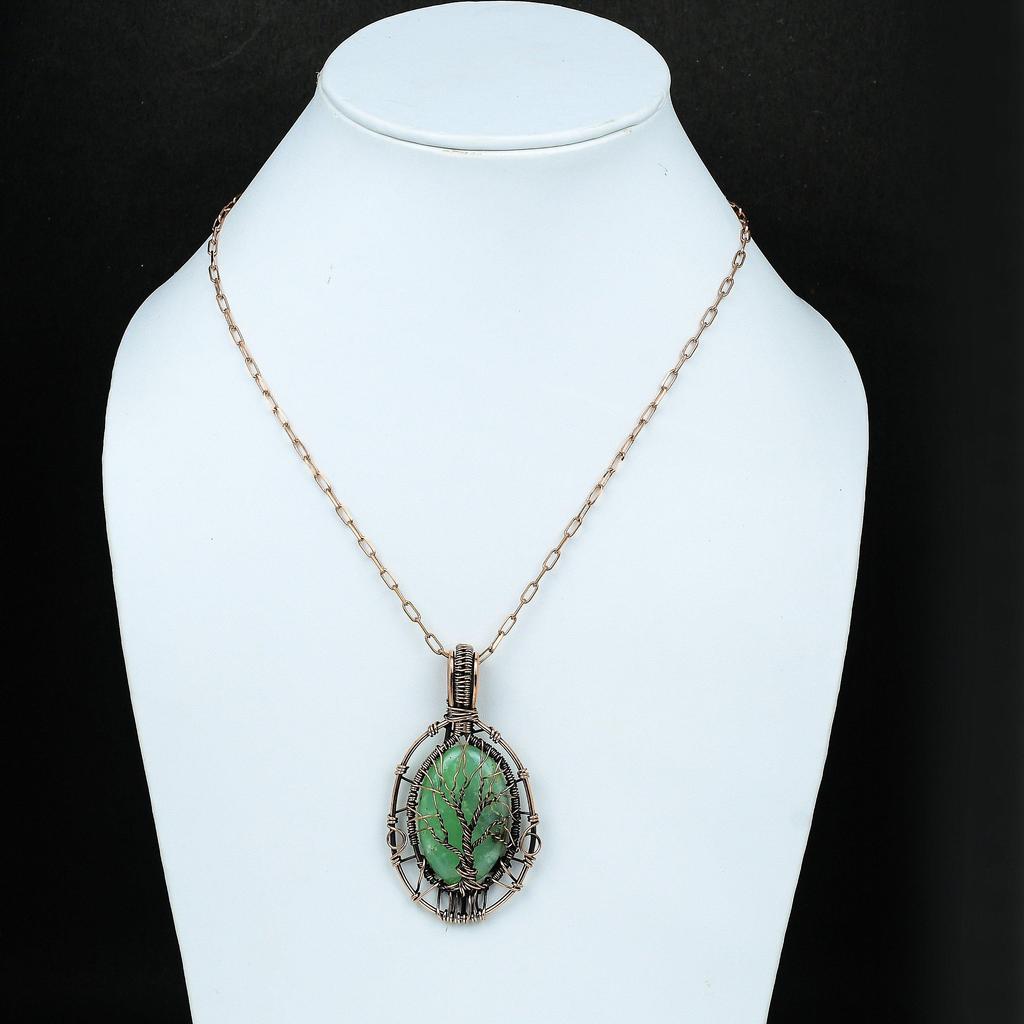 Tree Of Life Chrysoprase Pendant Copper Wire Wrapped Jewelry Gemstone Jewelry Gift For Her Gift For Mom Chrysoprase Jewelry Designer Pendant