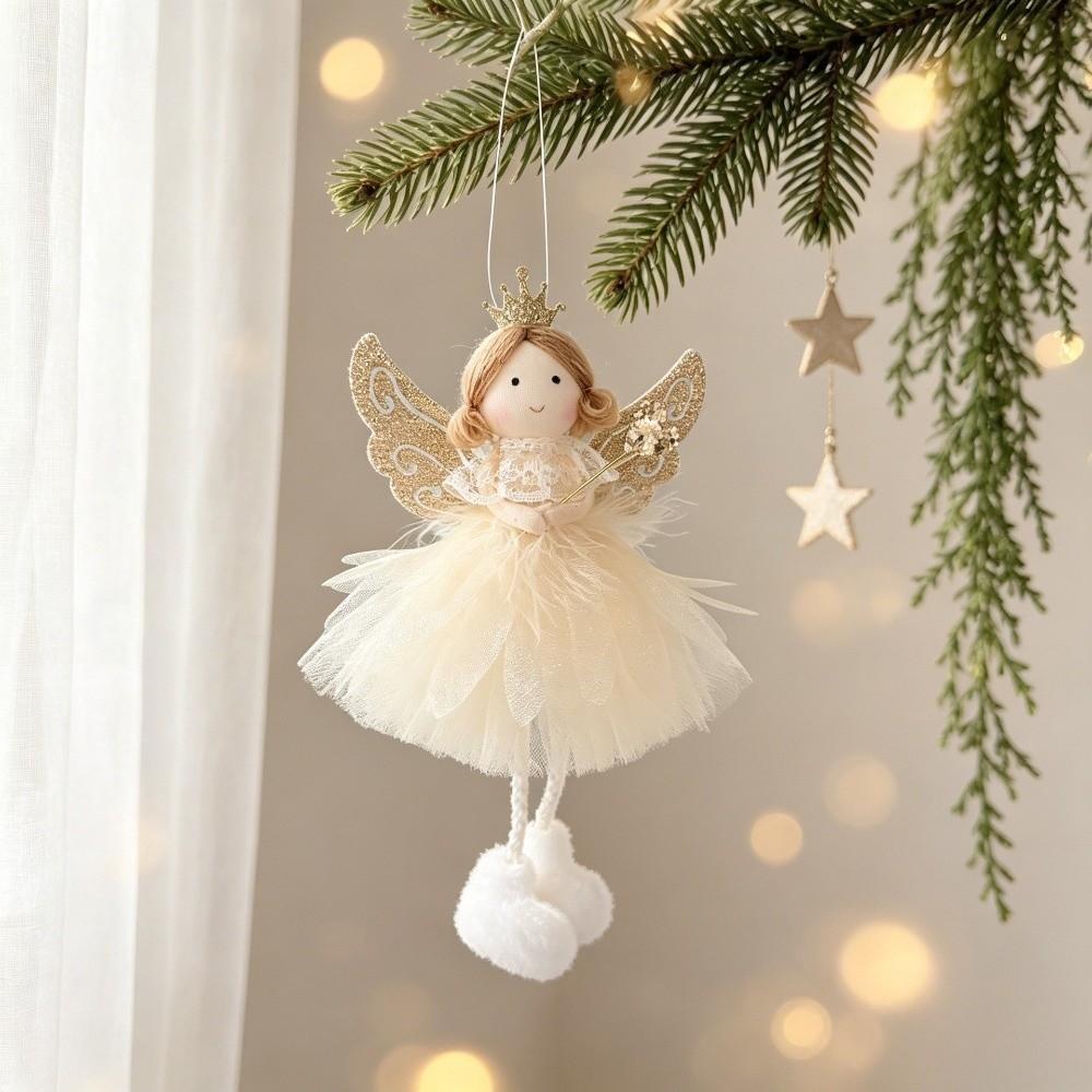 Plush Christmas Angel Girl Ornament Mesh Angel Girl Hanging Pendant Wall Hanging