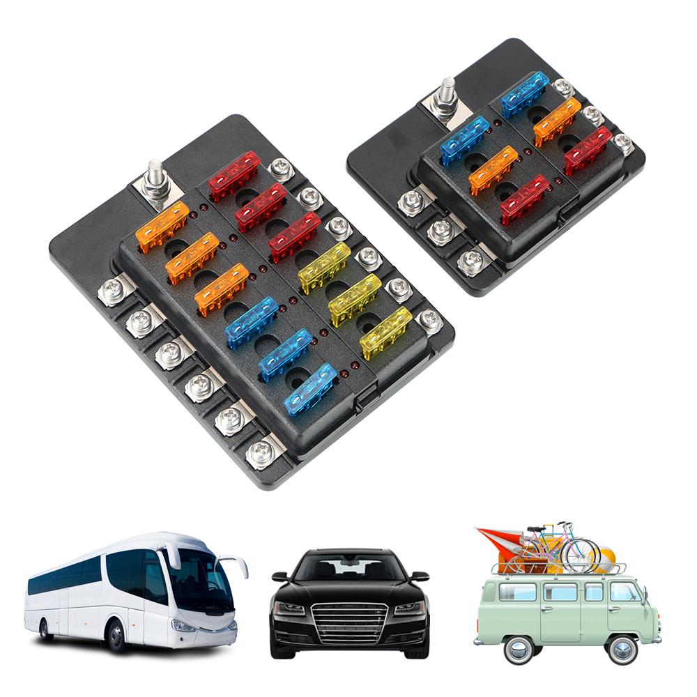 Fuse Box Holder 32V 100A For Auto Car Boat Marine Plastic Cover 6 Ways 12 Ways Blade Fuse Block M5 Stud With LED Indicator Light Fuse Holders1