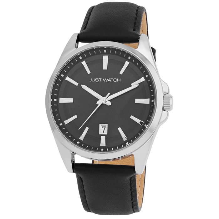 Montre - Jona - Bracelet cuir noir - Boîtier acier 42 mm - Étanchéité 5 ATM
