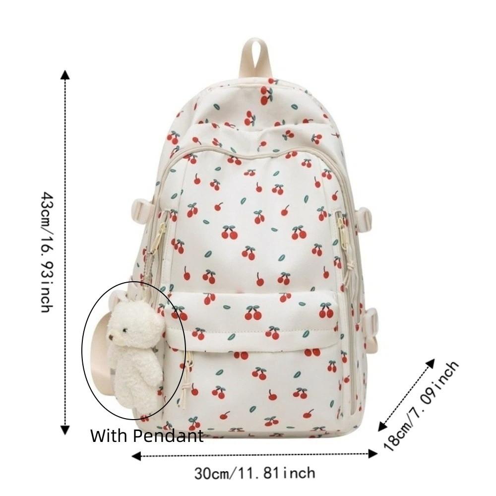 Large Capacity Bow Pattern School Bag Multi-compartment Rucksack Floral Print Backpack Travel