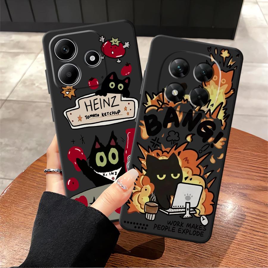 Чехол-соусник с котиком для Xiaomi Redmi Note 14 11S 14C 13 Pro Plus 9 8 7 12S A4 A5 12C 13C K40 K80 A1 A2 A3 12 11 Pro 10