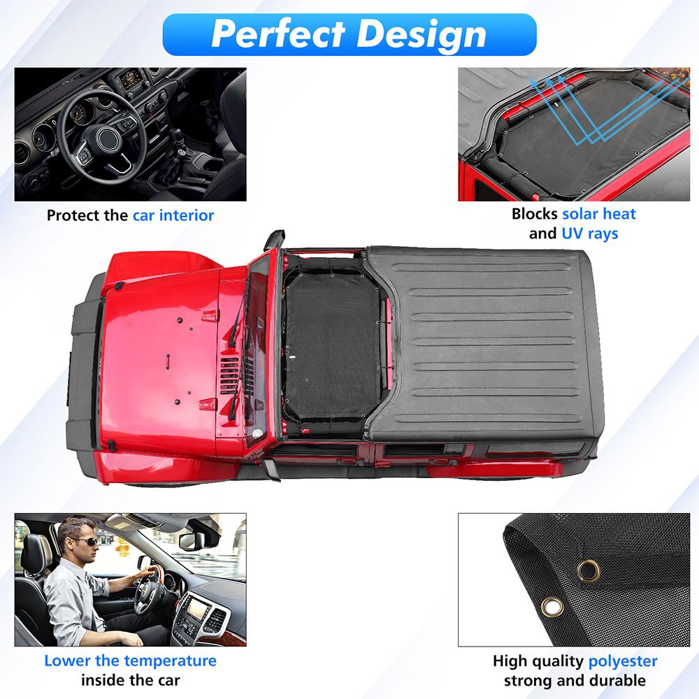 Верхняя крышка сетчатого солнцезащитного козырька обеспечивает защиту от ультрафиолета для Jeep Wrangler JK JKU 2007-2017, черный