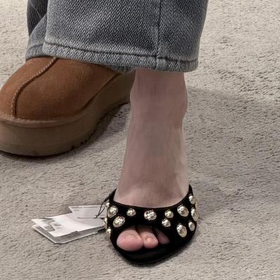 Ретро туфли-полушапки на шпильках с открытым носком женские летние 2025 года новые металлические односложные классные тапочки