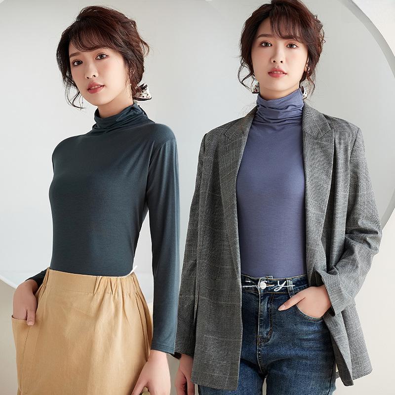 Женский топ-топ из модала с высоким воротом и длинными рукавами, осень 2023 года