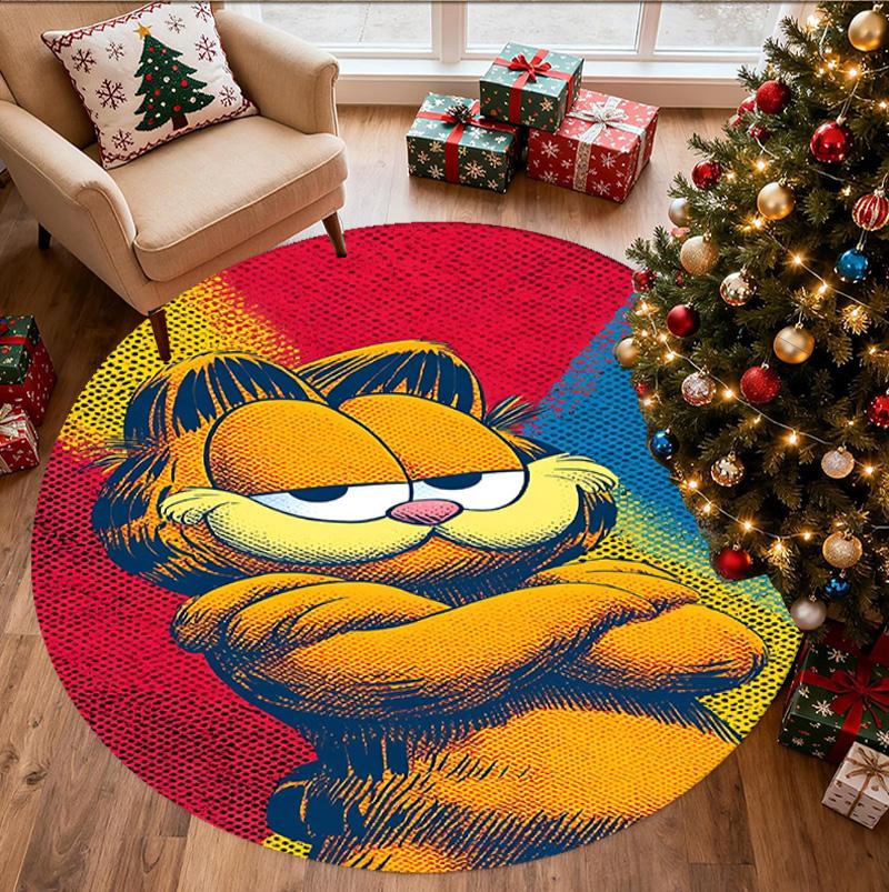 Garfield Pattern Round Rug, Indoor/Outdoor Mat, for Picnic, Gameroom, Bedroom, Office, Living Room, Home Decor Carpet, Birthday Gift