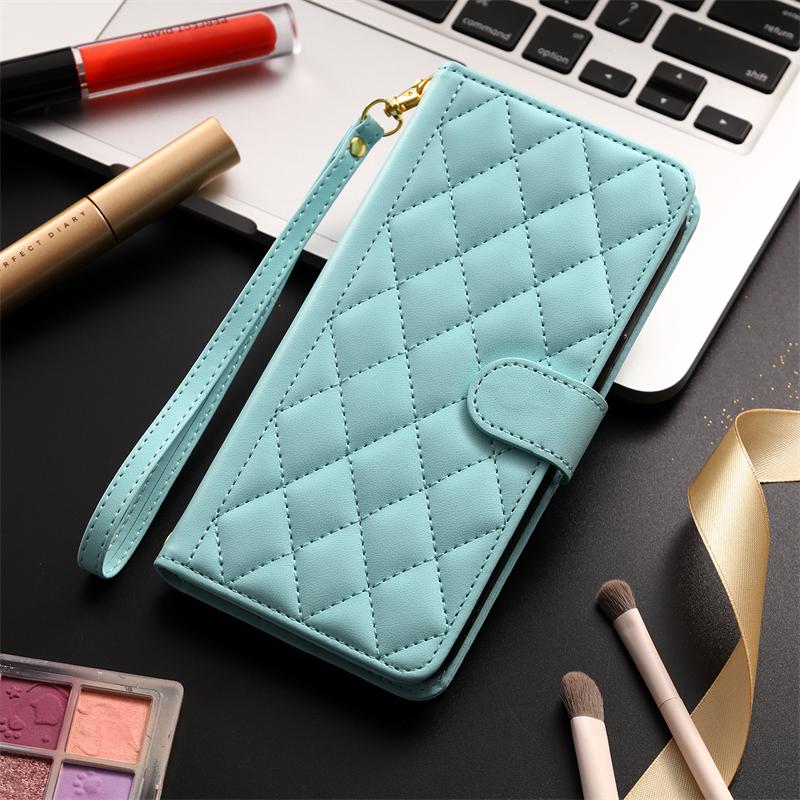 S23 S24 Ultra Checkered Leather Case For Samsung Galaxy S24 S23 S22 S21 S20 FE S10 Note 20 Ultra 10 Plus 9 8 Lanyard Flip Cover