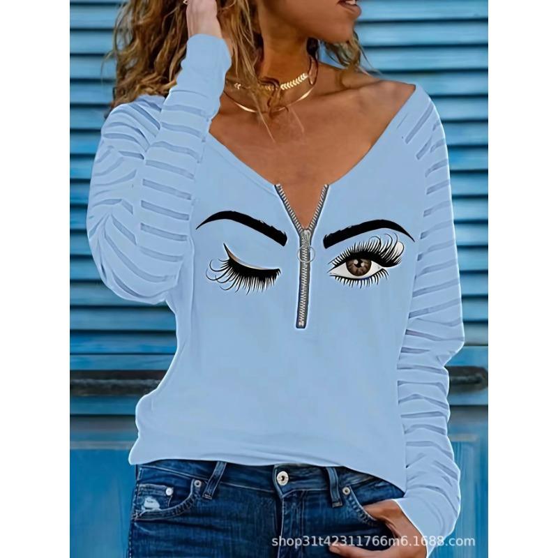 Персонализированный и модный трикотажный повседневный топ с принтом, с длинными рукавами, универсальный для осени и зимы, женское полупальто с полуоткрытым воротом