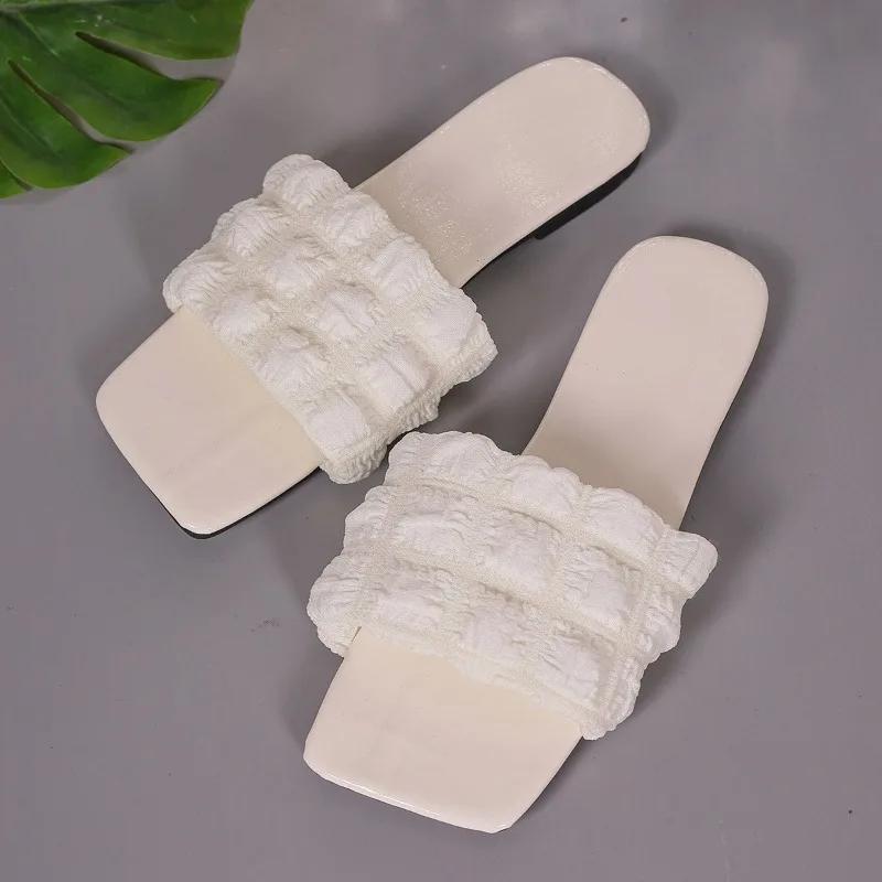 2024 Новые популярные летние модные однотонные женские тапочки с открытым носком и квадратным носком, пляжная обувь для женщин Zapatos Mujer