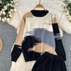 Spring Autumn Oil Painting Print Knitted Sweater Trouser Two Piece Set Women Pullover Tops and Wide Leg Pants Tracksuit