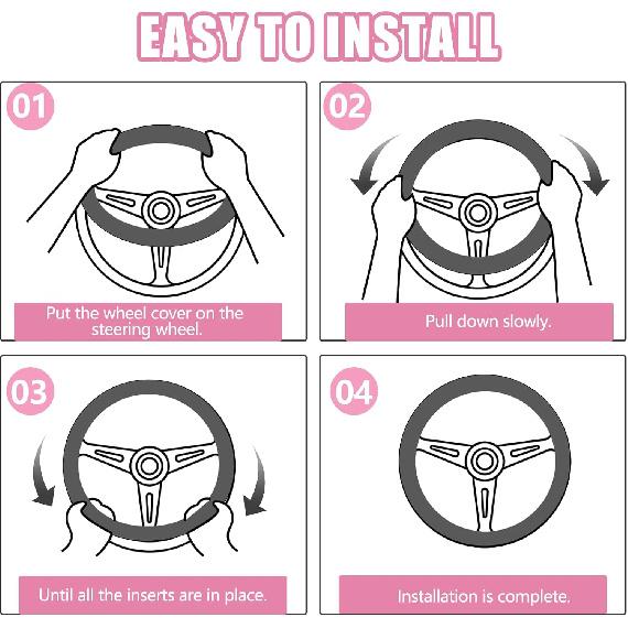 Wuyaoyao Fuzzy Car Steering Wheel Cover, 15'' Soft Auto Steering Wheel Protector For Warm Winter, Elastic Anti-Slip Fluffy Wheel Covers, Universal