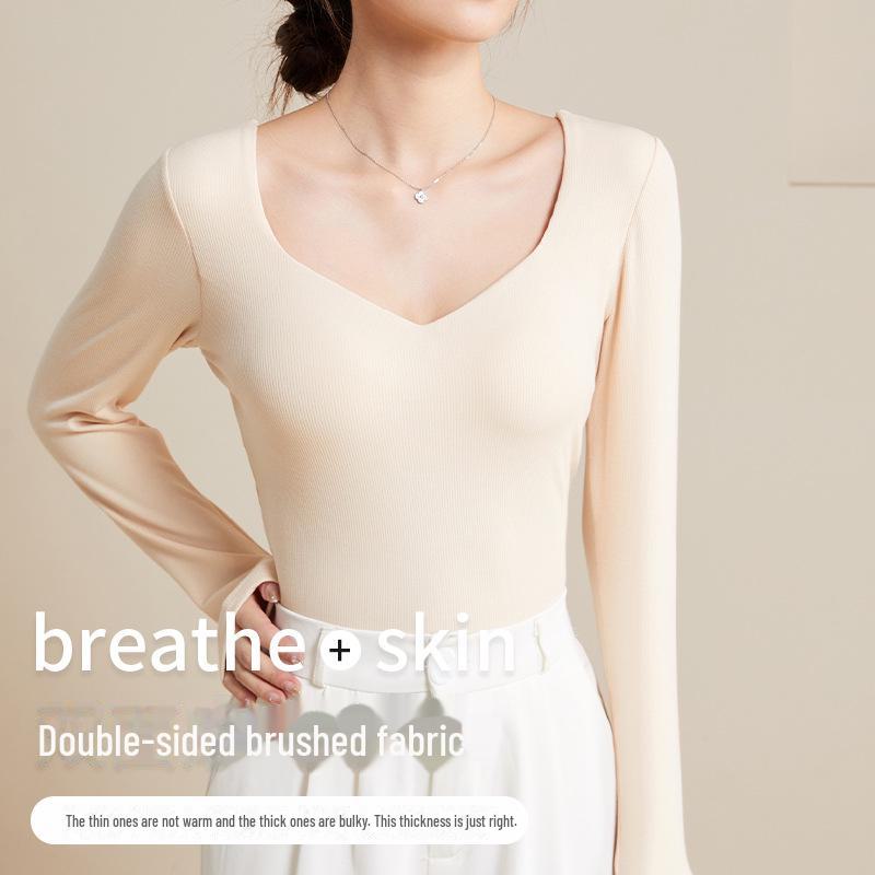 Женские теплые зимние топы с воротником-стойкой, накладками на грудь, двусторонним бархатом с начесом, бюстгальтером и нижней рубашкой из утолщенного немецкого бархата