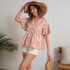 Women's Summer Short-sleeved V-neck Printed Loose Casual Shirt