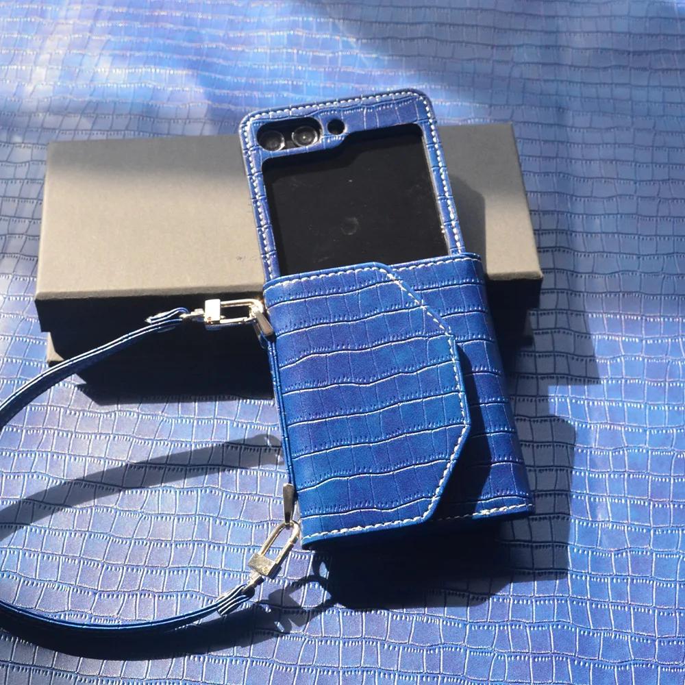Чехол для телефона из искусственной кожи с ремешком на запястье Samsung Galaxy Z Flip 6 5 4 3 Flip6 Flip5 Flip4 Flip3 Кошелек с держателем для карт, противоударный чехол