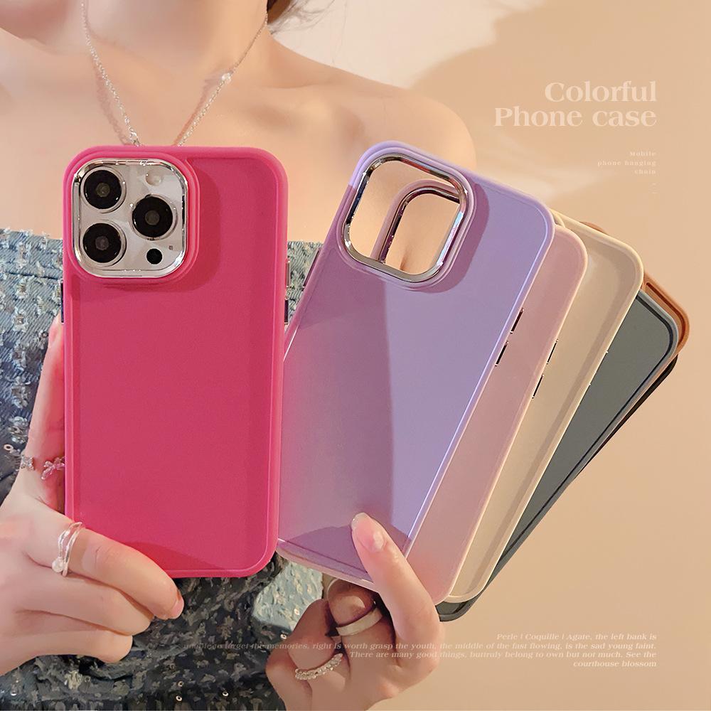Electroplated Lens for IPhone16 for 17promax for Apple Phone Case 14 Silicone 11 Simple Solid Color