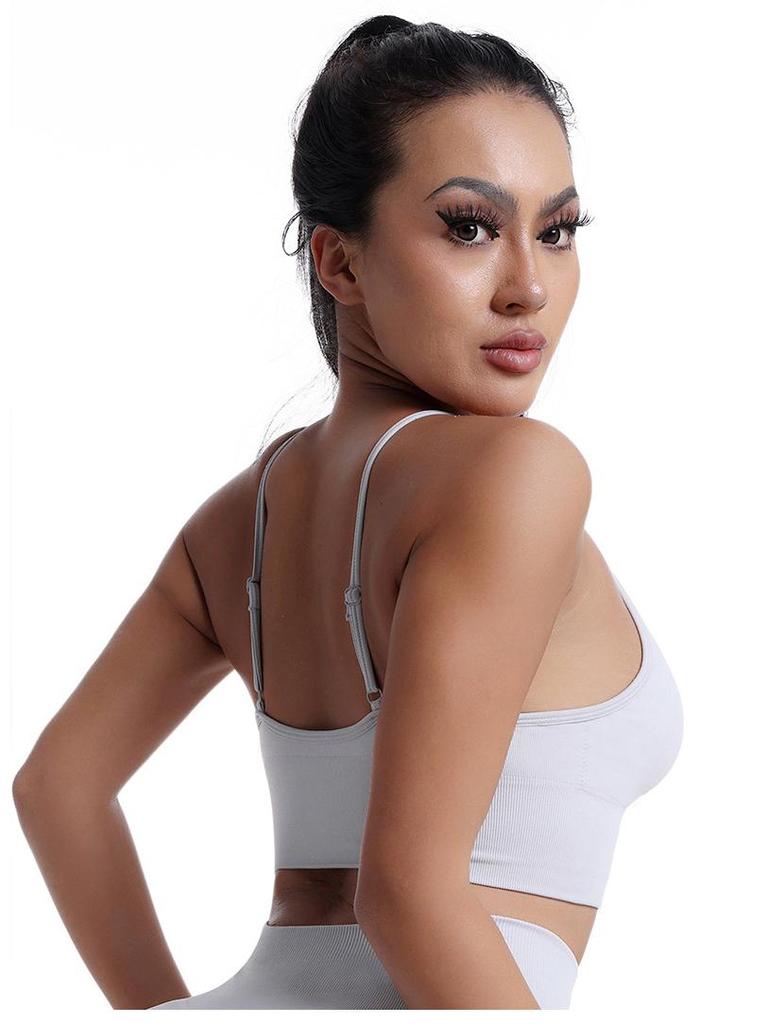 Женский бесшовный спортивный бюстгальтер кросс-боди на тонких бретелях, со съемными вкладышами и однотонный