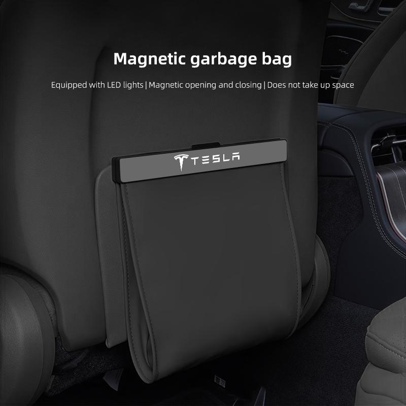 UBFMQ1 Seat Back Storage Bag Magnetic Open PU Leather Garbage Trash Bin Pocket Organizer Car Accessories Key For Tesla Model 3 Y X Coil