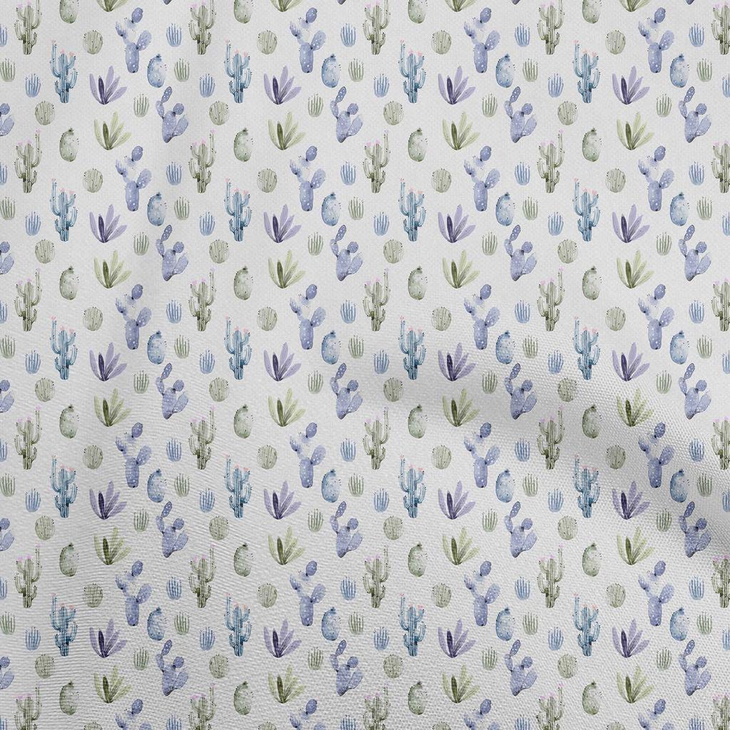 oneOone Cotton Flex Light Blue Fabric Cactus Dress Material Fabric Print Fabric By The Yard 40 Inch
