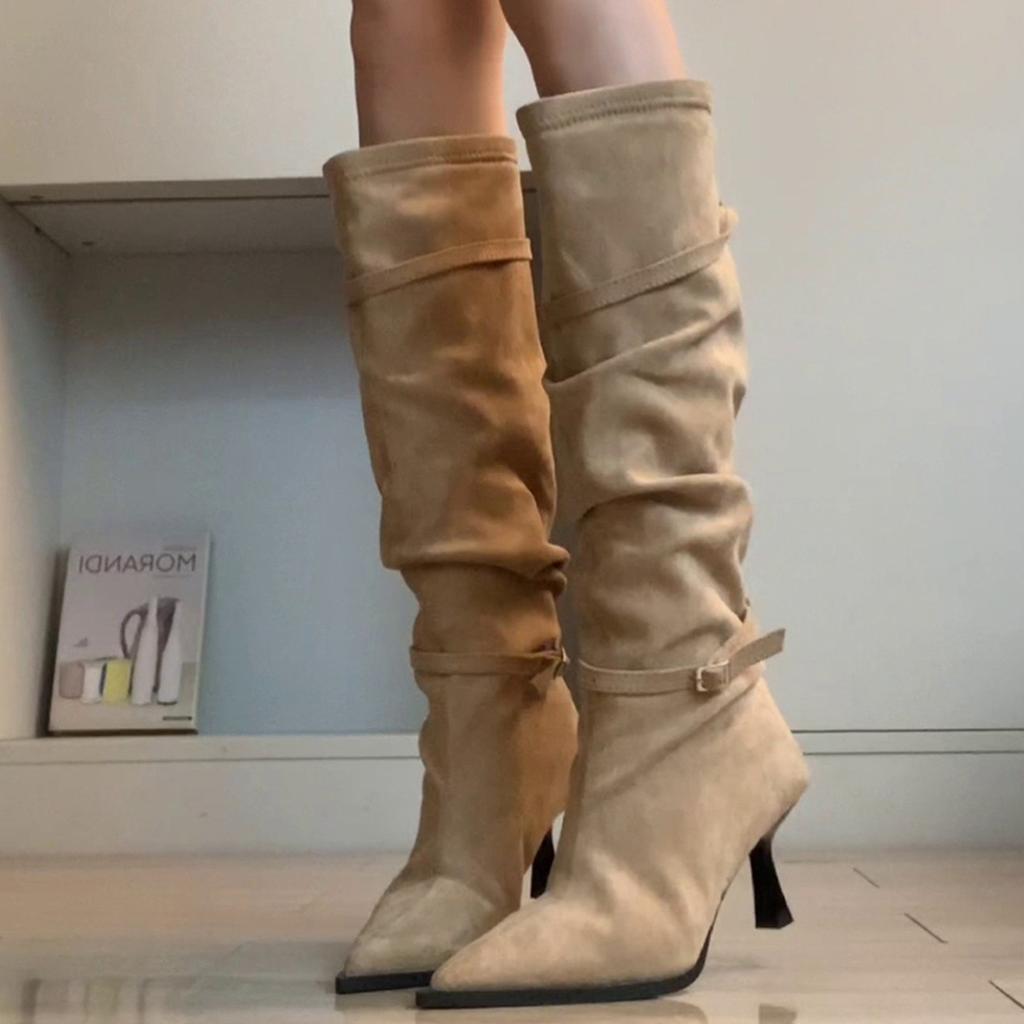 High-heeled Boots, Temperament, Folds, Boots, Women Are Thin, Thin Heels, Pointed Toes Are No More Than Knees, High Knight Boots