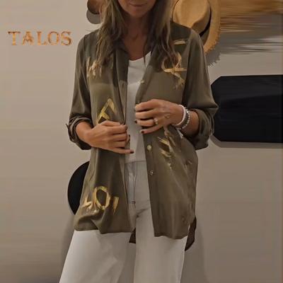 Женская рубашка с лацканами, длинным рукавом, с принтом в виде букв, свободного кроя, однобортная, дышащая, повседневная, повседневная одежда