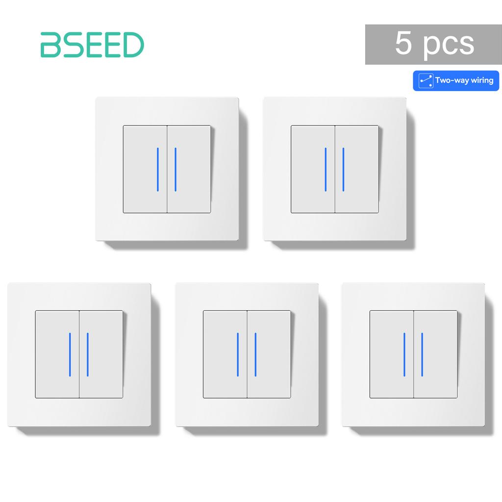 Bseed 1/2 Gang 2 Way Push Button Switch with Indicator Lamp 5 pieces/Set EU Standard Home Plastic Switch Black White Golden Gray