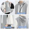 FLYSKY Waffle Summer Sleeve Short Plus Sizes Men's Hoodie, T-Shirt, 5/8 Hooded, Sleeve, Stylish, Casual, Popular,