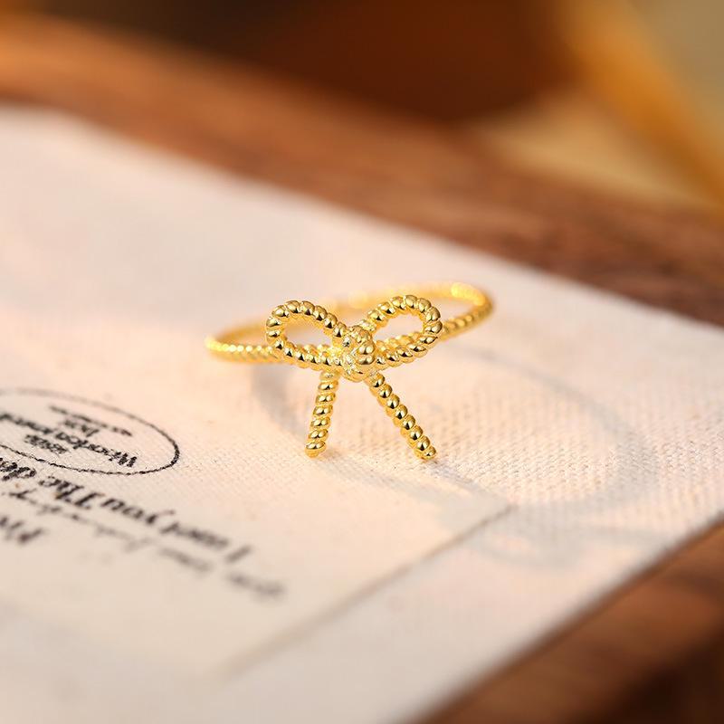 Banyan Tree S925 Silver Bow Ring: Japanese & Korean Style, Women's Fashion Trend.