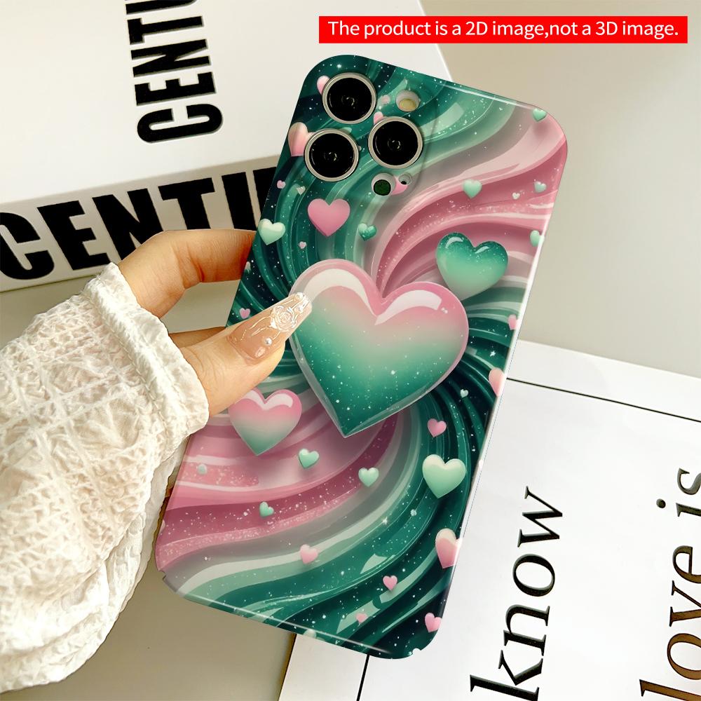 2DFlat Swirl Hearts Green Pink Gradient Phone Case All inclusive film hard phone case, compatible with iPhone 18 Pro Max 17 16 15 14 13 12 11