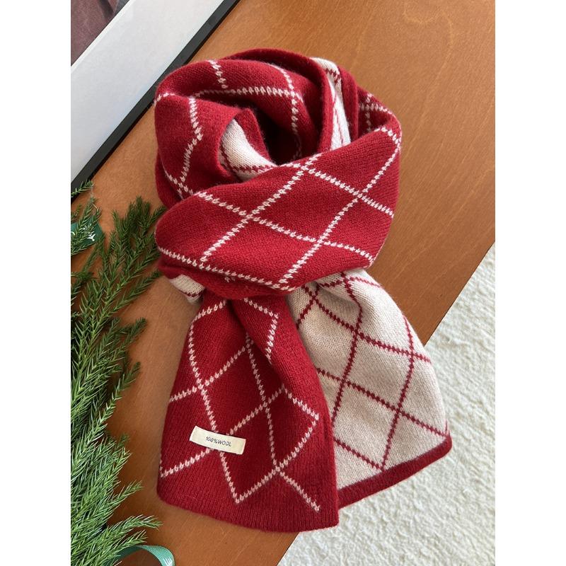 Wool 100ool Double-sided Scarf Rhombus Plaid Scarf Winter Warm Couple
