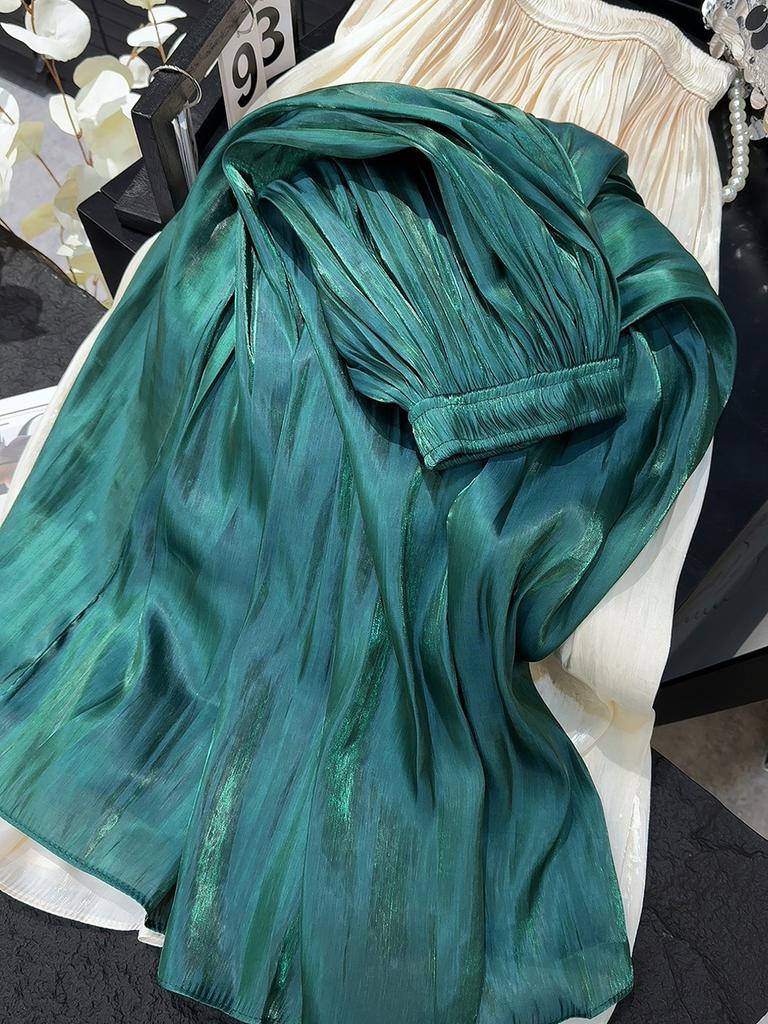 Юбка-плиссе из перламутровой пряжи в складку, летняя женская, средней и длинной длины, с высокой талией, новинка 2025 года