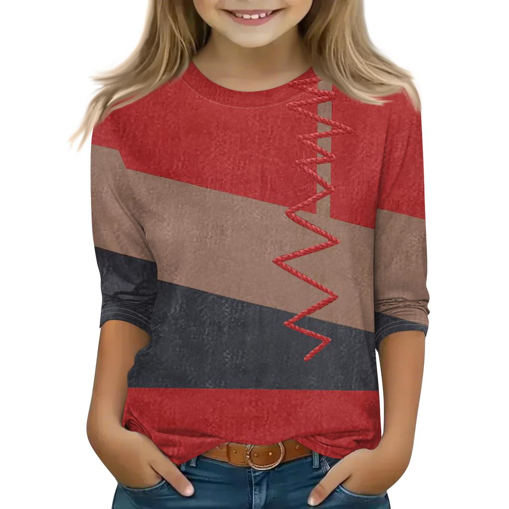 Топы с принтом для девочек 5-16 лет с круглым вырезом и рукавами 3/4 Футболки Модные топы Наряды Футболки