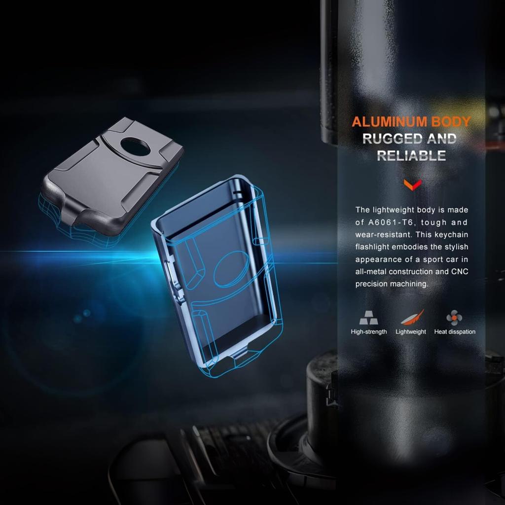 Fenix E03R Брелок Макс 500 IP66 Водонепроницаемый V2.0 Фонарь, Люмены, Перезаряжаемый через USB-C, Алюминий, (Светло-синий)