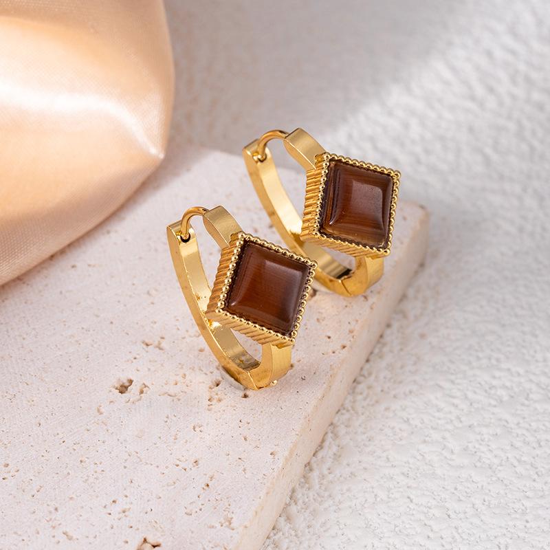 Высококачественные геометрические серьги-гвоздики из нержавеющей стали с имитацией синего бирюзового кошачьего глаза