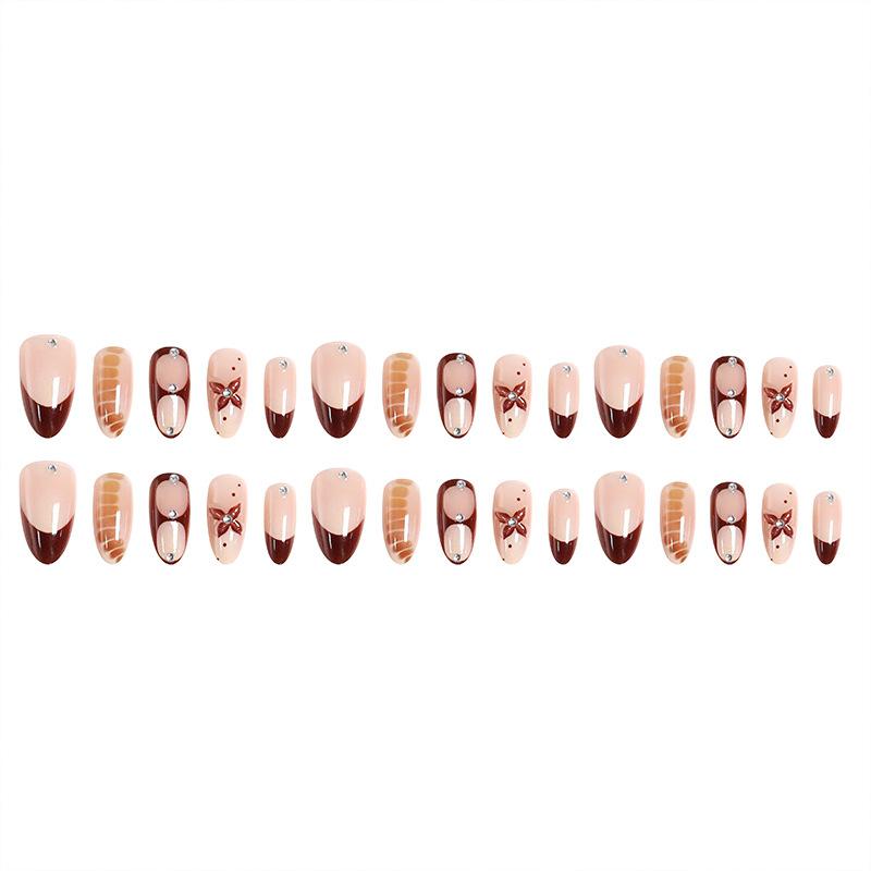 European And American Almond Wearable Nails Long 3D Maple Leaf Gradient Bloom Manicure Wearable Nails